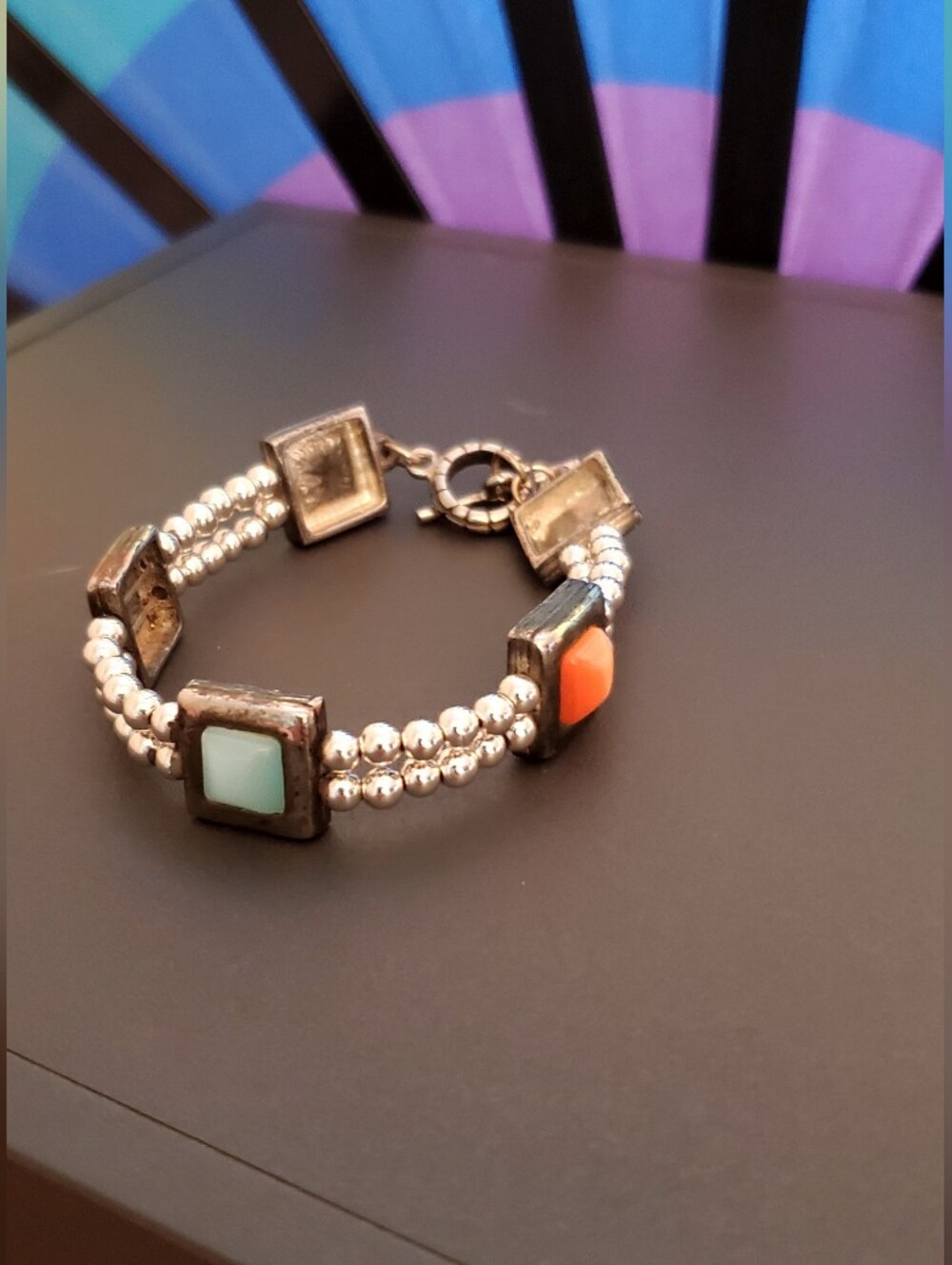Silver Beaded Bracelet with Cats Eye Accents